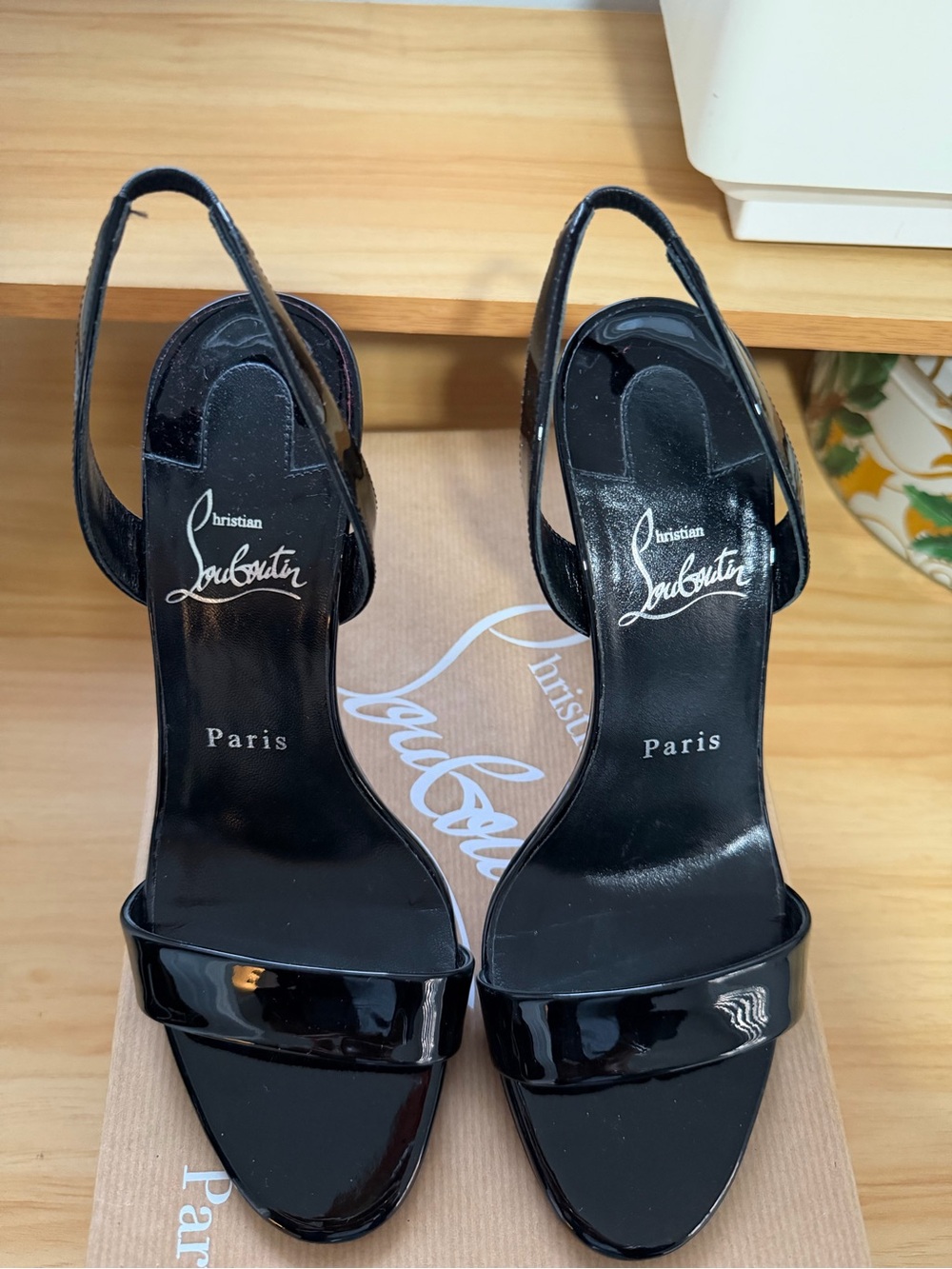 Christian Louboutin Black Patent Leather Strappy Open-Toe Heels - Picture 6 of 8
